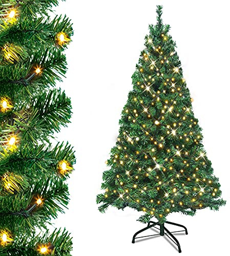 HENGMEI PVC Árbol de Navidad Artificial con Iluminación 210 cm LED con Soporte Decoración de Navidad (210 cm 350 Luces)