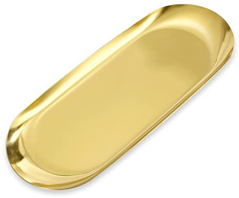 Assiette D'ornements Plateau de Rangement en Acier Inoxydable Ovale Organisateur pour Bijoux Cosmétiques Bougies Fruits Thé, Or