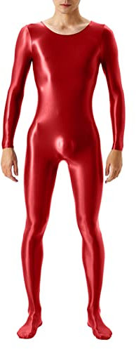 Herren Wetlook Jumpsuit Langärmeliger Glänzende Langarm Body Wetlook Danz Ballett Trikot Gymnastikanzug Turnanzug Metallic Einteiler Bodysuit Hosenanzug aus Lackleder für Herren