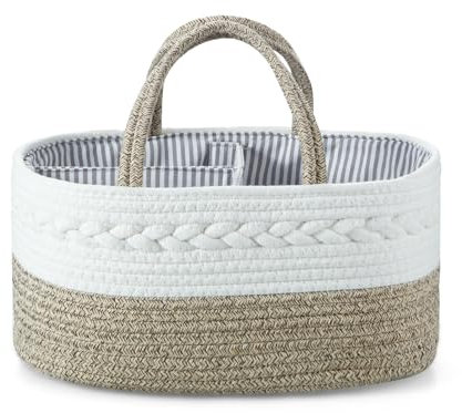 PandaEar Wickelkorb Organizer, Tragbarer Aufbewahrungskorb Baby, Windel Caddy, Baumwollseil Windeltasche, Wickelcaddy, Braun