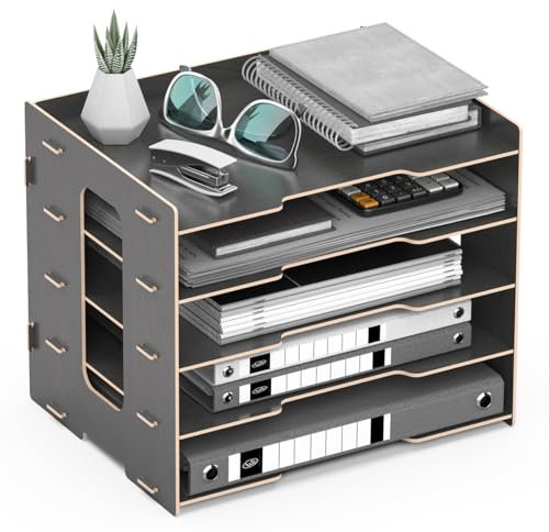 Lesfit Dokumentenablage Holz, Ablage Schreibtisch, Schwarz