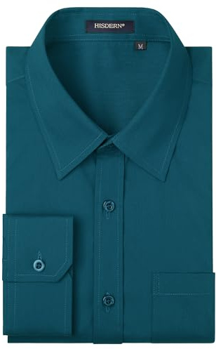 HISDERN Mens Teal Shirts Formal Dress Shirt Long Sleeve Shirts for Men Casual Regular Fit Shirt 6XL
