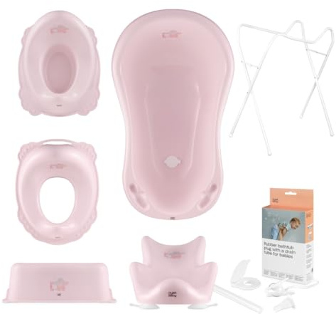 Hylat Baby Komplett-Set: Baby Badewanne mit Gestell, Badesitz und Abfluss, Kinder-Toilettensitz, Töpfchen, Kinderschemel - TÜV Rheinland zertifiziert - Lite-Kollektion