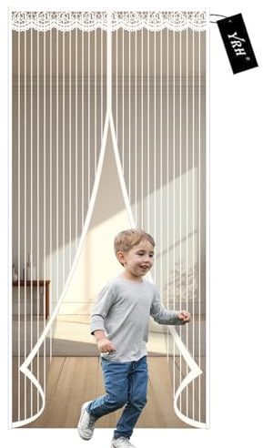 YRH Magnetic Fly Screen Door - Heavy Duty Self-Sealing Mesh,Powerful Magnets and Full Frame Magic Tape,No Drill Installation,Automatically Closes (80x200cm, White)