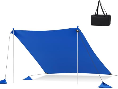 GYMAX Tenda da Spiaggia Portatile con protezione UV, Tenda Parasole da Esterno con 4 Sacchi di Sabbia, 2 Pali in Alluminio, con Borsa da Trasporto, per Campeggio Picnic Giardino (2,3 x 2 m,Blu)