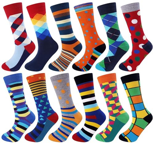 Jeasona 5/12 pares de calcetines coloridos para hombre 43-46 calcetines divertidos para hombre 43-46 divertidos calcetines de traje de algodón para hombres, Multicolor-8113, 47-49