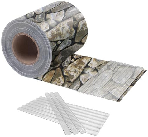 HENG FENG PVC Sichtschutzstreifen für Doppelstabmatten 35m x 19cm,inkl.20 Clips,Sichtschutz Zaun 450g/m²,Zaunsichtschutz,Windschutz für Gartenzaun,Doppelstabmatten,Balkon,Stein