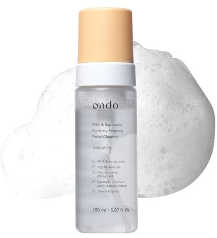 Ondo Beauty 36.5 PHA & Saponaria Purifying Foam Cleanser, nettoyant pour le visage avec texture mousse, 150 ml