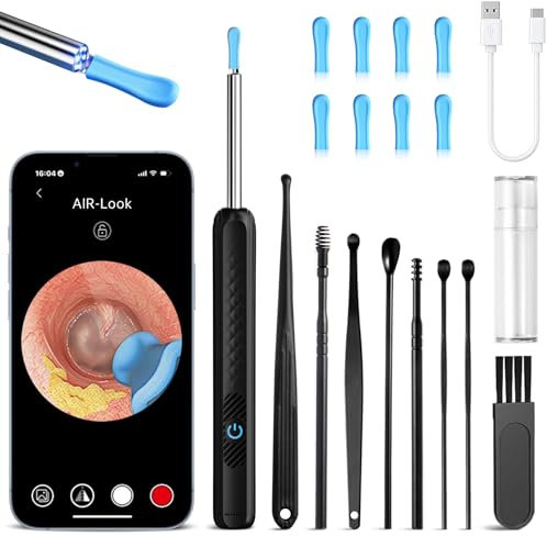 LUZOON Otoscopio Digitale,1296P 3,6mm Pulitore Orecchie, Pulizia Orecchie con 6 Luci LED,Pulisci Orecchie con Telecamera per iPhone, iPad e Android