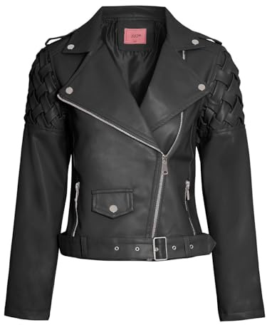 SS7 Girls Biker Jacket Faux Leather Cross Weave