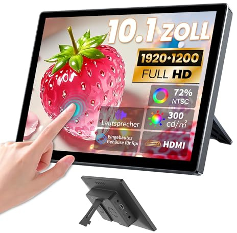 Ueplain Monitor portátil con Pantalla táctil de 10,1 Pulgadas para Raspberry Pi, Pantalla FHD de 1920 × 1200 con Carcasa, Entrada HDMI, Compatible con Pi 5/4B/3B+/3B/B+ Jetson Nano Win11/10/8/7/PC
