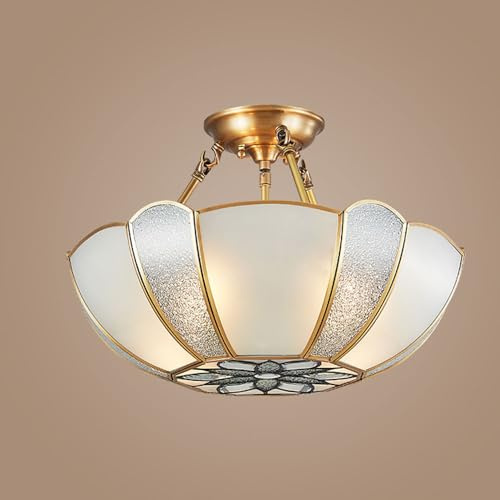 E27*4 Takljuskrona i mässing med frostat glas 45cm Semi-infällt taklampa Guldlödning Heminredningsbelysning Nära tak Glas taklampa för vardagsrum Sovrum