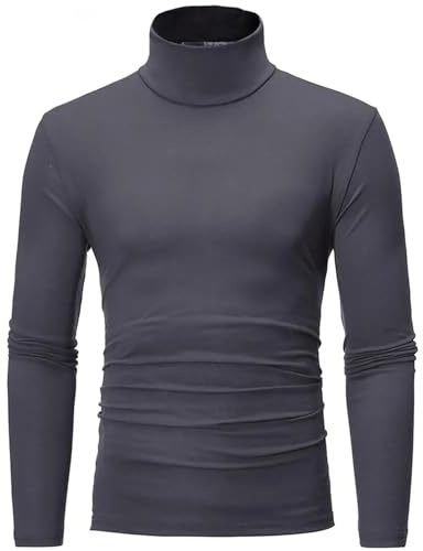 Polotröja för män långärmad pullover termiska underkläder för formella möten vardagliga fester sammankomster kläder tröjor, Mörkgrått, 3XL