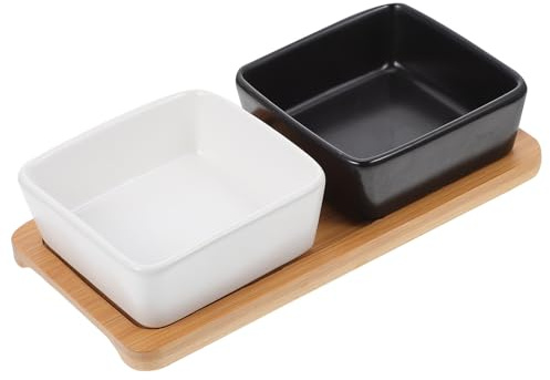 Uonlytech Gamelle pour Chat et Chien en Céramique Ronde avec Plateau Bois | 1 Set, Base Antidérapante, Design Unique, Résistance au Mordillage, Usage Quotidien