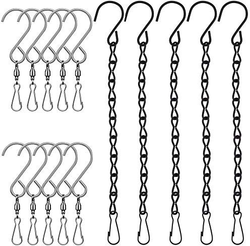 Senhai Drehbare Haken, 10 Stück, Clips für Windspiel + Hängeketten, 5 Stück, für Vogelfutterspender, Billboard, Kreidetafel, Pflanzgefäß (24,1 cm), S-Haken für Dekoration, Partyzubehör
