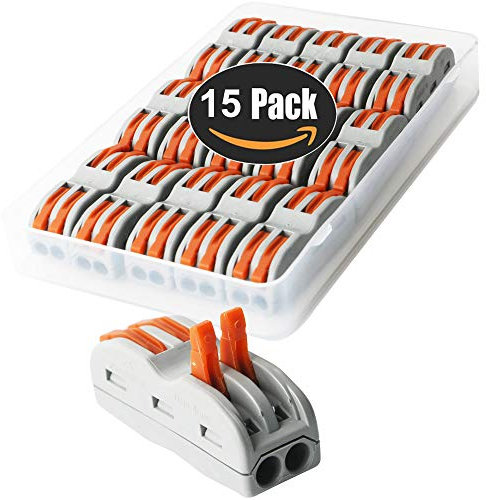 CESFONJER Bornes de Connexion Automatique, Rapide Connecteur de fil de Câble, Connecteur à Ecrou à levier, Assortiment de Conducteurs Connecteurs de fils Compacts SPL-2 (15 Pièces)