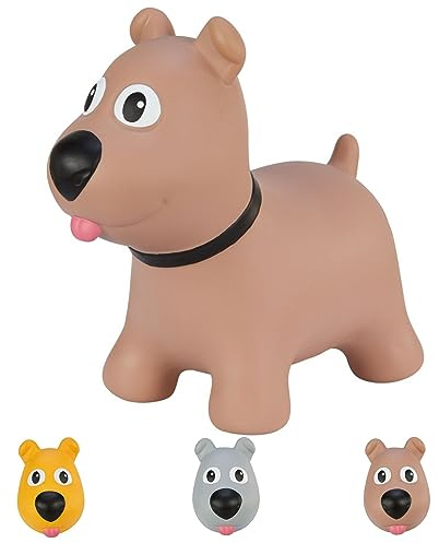 Hoppimals Tootiny, Juguete Hinchable para Saltar y Jugar para Niños Mayores de 1 año, Perro MARRÓN, Bomba Incluida en Nuestra Caja Regalo. Juguete Duradero Incentivar y Ayudar a Andar.