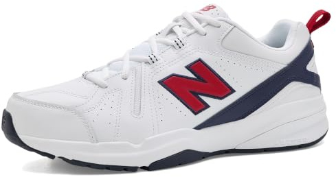 New Balance Men's 608 V5 Casual Comfort Cross Trainer, White/Navy/Red, 8.5