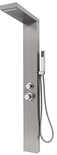 Columna de ducha de acero inoxidable, sistema de ducha de panel con chorros de masaje, ducha de mano, cascada y ducha de lluvia, 130 x 47 x 15 cm (Acero cepillado sin manchas)