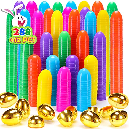 NEWBEA 288 Easter Eggs -2.36 Bright Colors Plastic Easter Eggs Empty Include 18 Golden Eggs Perfect for Eggs Hunt, Easter Basket Stuffers, Party Favors