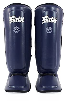 Fairtex SPK9 Youth Shin Guards PU Leather, Multi-Layered Foam Padding | Perfect for Muay Thai, Kickboxing, and Martial Arts. Ergonomic Fit with Hook and Loop Straps (Blue-8-10yrs)