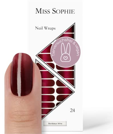 Miss Sophie Nagelfolie - Bordeaux Wine - Farbverlauf, Rot, Nail Wraps - 24 ultra-dünne selbstklebende langanhaltende Nagelfolien