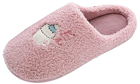 Woaikeyu Parejas mujeres sin cordones piel felpa plana casa invierno punta redonda mantener caliente dibujos animados zapatillas zapatos calcetín invierno cálido, rosa, 36 EU