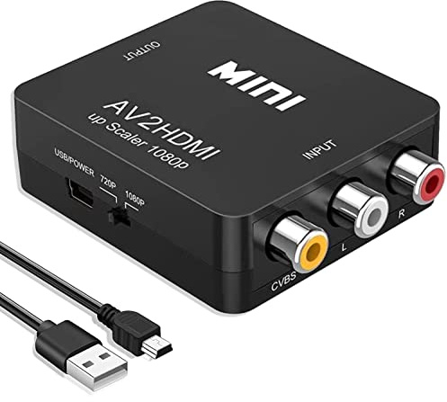 Chodwe RCA to HDMI Converter, RCA to HDMI Adapter, 1080P Mini RCA Composite CVBS AV to HDMI Video Audio Converter Adapter Support PAL/NTSC for N64 Wii PS2 PS3 Xbox VHS