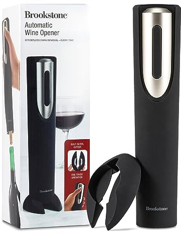 Brookstone Electric Wine Opener & Foil Cutter with Stand, Automatic Wine Bottle Opener, Battery Operated Corkscrew Opener, Kitchen, Wine Gifts for Men