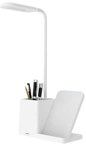Halatua Lámpara LED con soporte para bolígrafo, mesa LED para el cuidado los ojos con modos luz conmutables, luz escritorio portátil con puerto carga USB, 3 colores