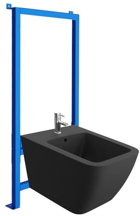 LAVITA Élément mural pour bidet LAV 500 + bidet mural Onil Black Kit complet | Bidet mural suspendu avec trou de robinet et protection anti-débordement en céramique | WC | Hygiénique et facile