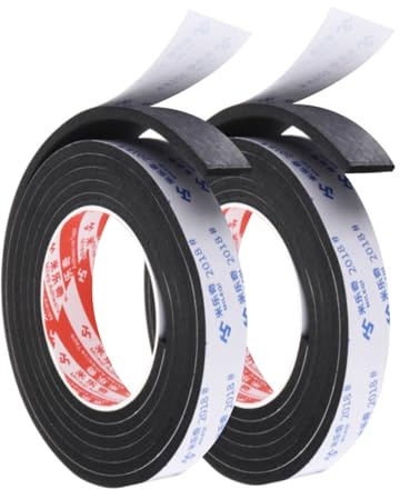 PATIKIL Nastro in Schiuma Sigillante da 2m/6.6ft, 2 Confezioni Nastro Isolante in Schiuma Singola Faccia da 2.5cm Largo 5mm Spesso per Guarnizione Porta Finestra per Isolamento, Nero