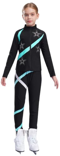 Manyakai Ensemble de Sport Enfant Fille Veste de Patinage Artistique et Pantalons Patinage Sur Glace Gymnastique 5-16 Ans