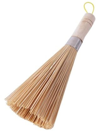 DTREELS Traditional Natural Bamboo Wok Brushes, Bamboo Cleaning Whisk with Wooden Handle Clean Pans For Dishes Wok Brush Pan