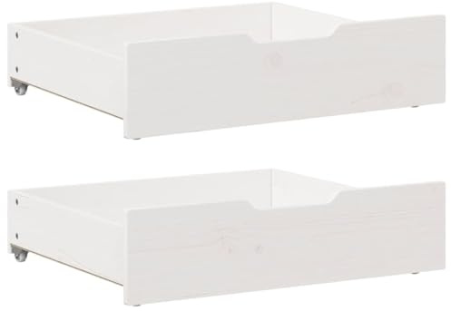 Tidyard Tiroirs sous Le lit 2 pcs Blanc 75x55x16 cm Bois de pin Massif, Tiroirs sous Le Lit avec roulettes, Glisser sous Les Tiroirs de Rangement pour Lits de Hauteur Standard