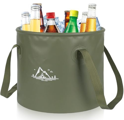 Falteimer Outdoor 20L, Outdoor Faltschüssel, Faltbarer Camping Eimer, Angeln Falteimer, Faltbare Abwaschschüssel Camping Aus Langlebigem Planen Gewebe, Spülwanne, Angel Eimer für Spülen(Army Green)