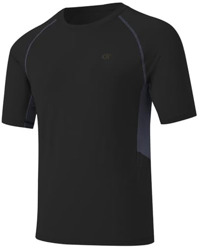 Huayuzh Herren Rashguard T-Shirt Schwimm Shirt Schnelltrocknend Leicht Atmungsaktiv Surfen Angeln Wandern Shortsleeve Top Schwarz 4XL