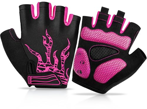 BTNEEU Gants Cyclisme Demi-Doigts Gants Velo Gel Anti-Choc Anti-Dérapage, Respirant Gant Demi Doigt Mitaines Velo Homme, Gants VTT Gel Été de Fitness Sport Escalade pour Homme et Femme (Rose-A,M)