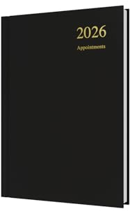 Collins - Essential - 2026 12 Month Calendar Year Planner, Day-To-Page with 1/2 Hourly Appointments Diary, A5 Hard Cover - Black (ESSA51A.99-26)
