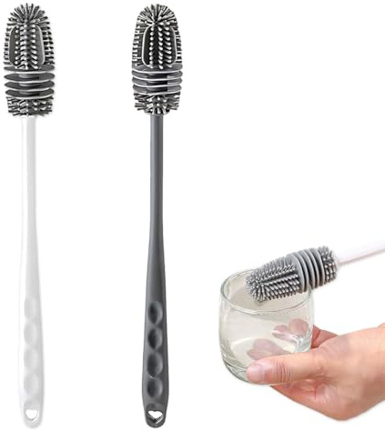LAKJUOZ 2 Pièces Brosse À Bouteille Longue Waterdrop Goupillon Gourde Goupillon Bouteille Nettoyant Pour Bouteilles Étroites Sport Et Verrerie (Gris, Blanc)