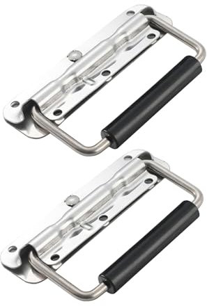 Lot de 2 poignées pliantes - Poignée de valise - 140 mm - Poignée de caisse à ressort - Poignée de caisse pliable - En acier inoxydable - Avec couvercle en caoutchouc isolé - Pour porte de boîte à