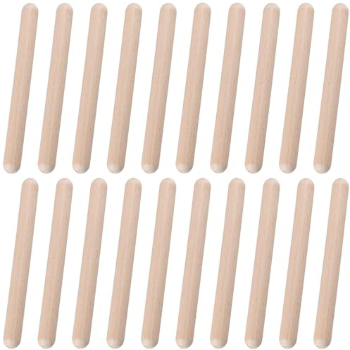 CHUENHEI Juego de 20 Claves de Madera de Haya, 20 x 2 cm, Bastones de Ritmo Naturales para Principiantes y Actuaciones en Grupo