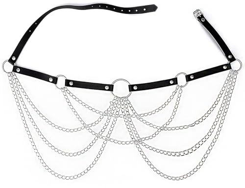 MUNSKT Punk Leather Waist Black Gothic Waist Belt Waistband Gothic Rave Belt Chain Belt ody Jewellery for Pants Dress Carnival Party Halloween Costume