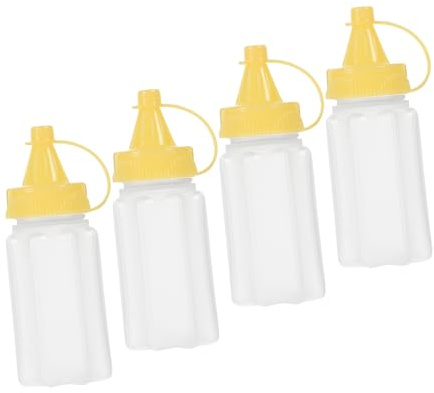 ELAYARD 4 piezas Botellas Exprimibles de Cocina con Tapa para Salsa Ketchup y Dispensadores Transparentes para Condimentos para Barbacoa y Uso Doméstico