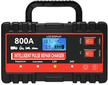 Cargador de batería de coche - Cargador de coche, mantenimiento inteligente 12 V 24 V | Booster de potencia de arranque de salto pesado, carga rápida para camiones moto SUV reparación de ba