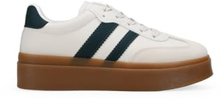 BOSANOVA Zapatillas de Plataforma para Mujer con Dos Tiras Laterales a Contraste y Doble Suela de Plataforma. Cierre Mediante Cordones Planos. Calzado para Mujer Beige 38