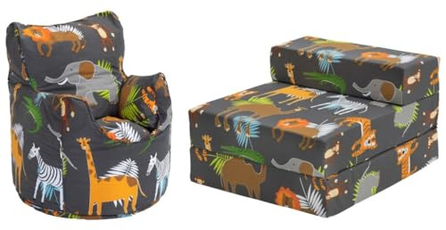 Ready Steady Bed Kids Armchair and Fold Out Sleepover Z Bed Sofa | Soft, Comfy & Lightweight | Toddler Chair and Folding Bed for Playroom, Bedroom, Living Room | Child Safe Ergonomic (Africa)