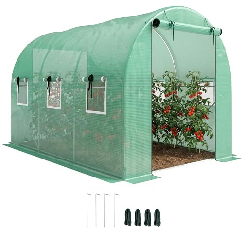 Outsunny Invernadero de 3 x 2 x 2 m con puertas enrollables, 2 puertas con cremallera y 6 vigas de soporte para ventanas bordes extendidos, túnel de lámina resistente a los rayos UV, resistente al