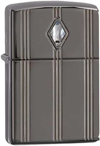 Zippo Accendino tempesta – Cristallo con linee eleganti – Armor Black Ice, nero – profondo intagliato – Riutilizzabile – Antivento – Confezione regalo – Made in USA