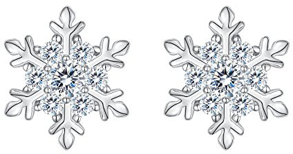 EVER FAITH Schneeflocke Ohrstecker für Damen Mädchen, 925 Sterling Silber klarer kubischer Zirkonia Winter Snowflake Ohrringe (Klar)